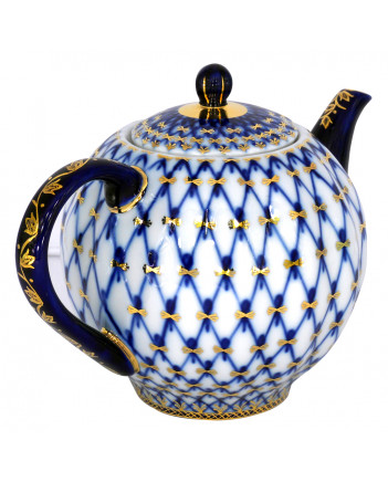 LOMONOSOV IMPERIAL PORCELAIN TEAPOT COBALT NET TULIP FORM 600 ml